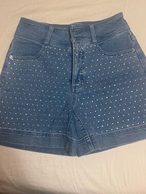 INC International Concepts Blue Studded High-Waist Denim Shorts
